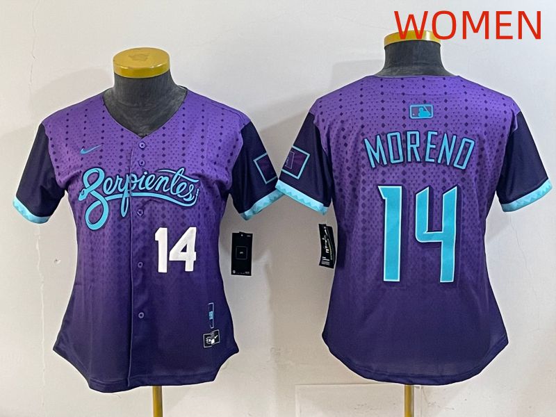 Women 2025 Arizona Diamondback #14 Moreno Purple Joint Name Nike MLB Jersey style 4